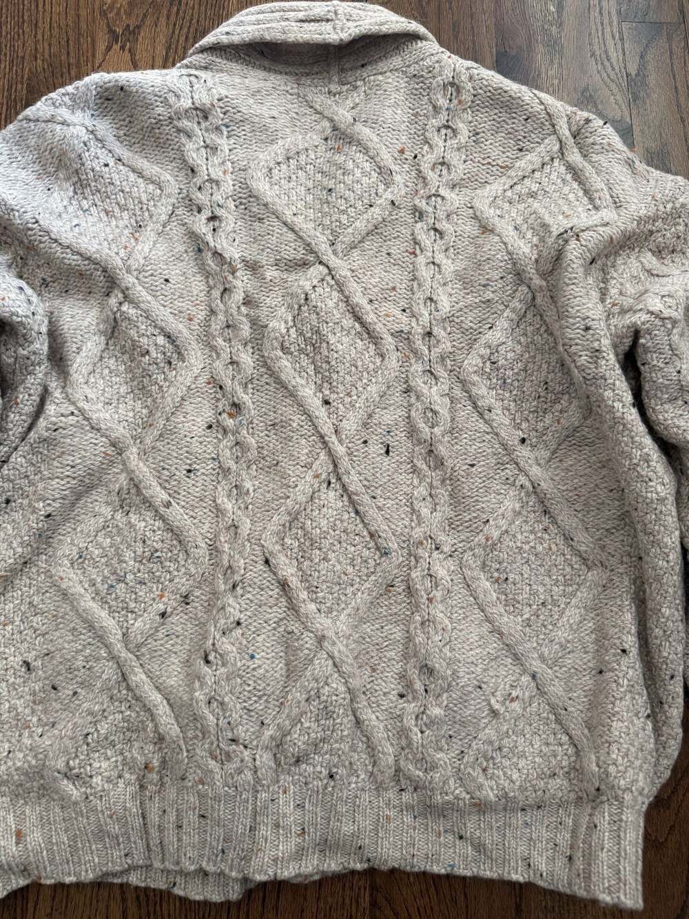 Aran Crafts 100% Merino Wool Cable Knit Cardigan Sweater, Size L - Picture 5 of 6